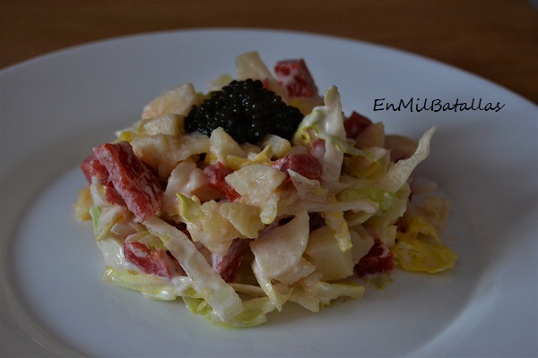 Ensalada de patata con esferas de carne de esturión - En Mil Batallas